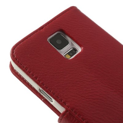 Samsung Galaxy S5 (S5 Neo) lychee atverčiamas raudonas odinis dėklas - piniginė / Priedai.lt