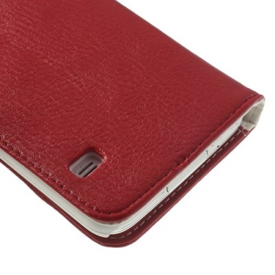 Samsung Galaxy S5 (S5 Neo) lychee atverčiamas raudonas odinis dėklas - piniginė / Priedai.lt