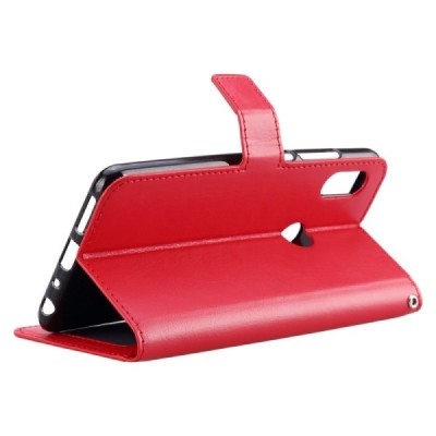 Huawei Y6 2019 (Y6 Prime 2019) atverčiamas raudonas odinis dėklas, knygutė - piniginė | Priedai.lt