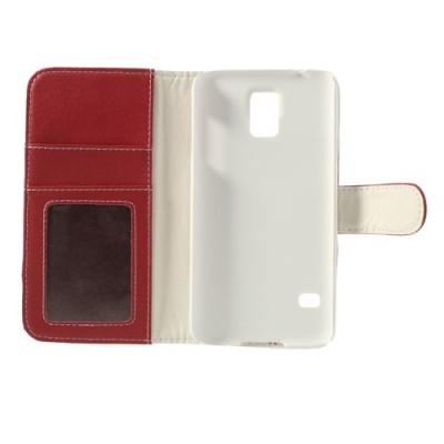 Samsung Galaxy S5 (S5 Neo) lychee atverčiamas raudonas odinis dėklas - piniginė / Priedai.lt