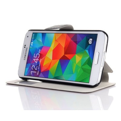 Samsung Galaxy S5 (S5 Neo) pintas atverčiamas juodas s view tipo dėklas / Priedai.lt