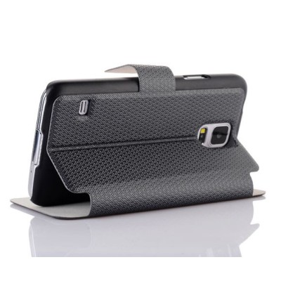 Samsung Galaxy S5 (S5 Neo) pintas atverčiamas juodas s view tipo dėklas / Priedai.lt