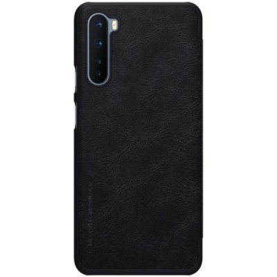 Greznais „Nillkin“ Qin sērijas ādas atvērams melns OnePlus Nord maciņš (maks) | Vacins.lv