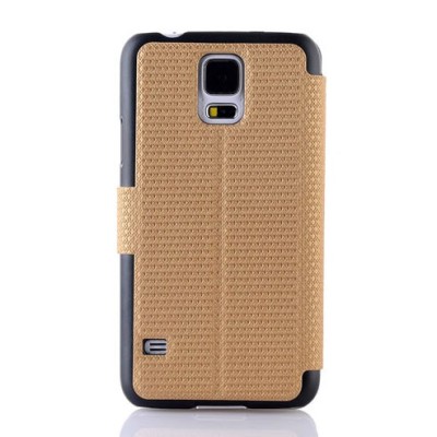Samsung Galaxy S5 (S5 Neo) pīts atvērams zelta s view maciņš / Vacins.lv