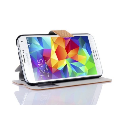 Samsung Galaxy S5 (S5 Neo) pīts atvērams zelta s view maciņš / Vacins.lv