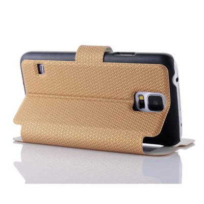 Samsung Galaxy S5 (S5 Neo) pīts atvērams zelta s view maciņš / Vacins.lv