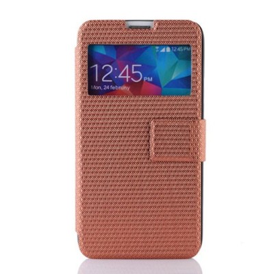 Samsung Galaxy S5 (S5 Neo) pintas atverčiamas bronzinis s view tipo dėklas / Priedai.lt