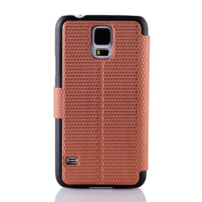 Samsung Galaxy S5 (S5 Neo) pintas atverčiamas bronzinis s view tipo dėklas / Priedai.lt