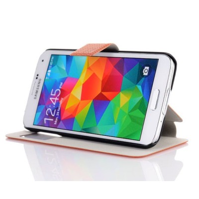 Samsung Galaxy S5 (S5 Neo) pintas atverčiamas bronzinis s view tipo dėklas / Priedai.lt