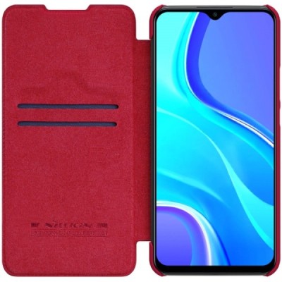 Greznais „Nillkin“ Qin sērijas ādas atvērams sarkans Xiaomi Redmi 9 maciņš | Vacins.lv