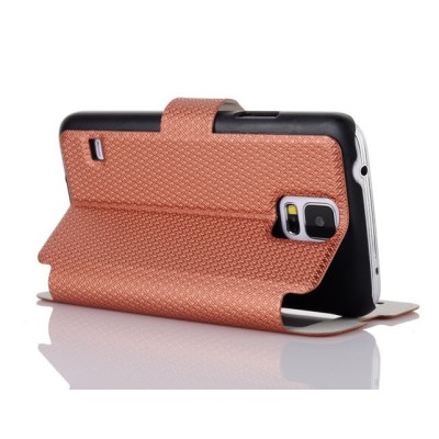 Samsung Galaxy S5 (S5 Neo) pintas atverčiamas bronzinis s view tipo dėklas / Priedai.lt