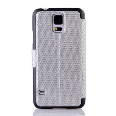 Samsung Galaxy S5 (S5 Neo) pintas atverčiamas sidabrinis s view tipo dėklas / Priedai.lt