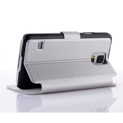 Samsung Galaxy S5 (S5 Neo) pintas atverčiamas sidabrinis s view tipo dėklas / Priedai.lt