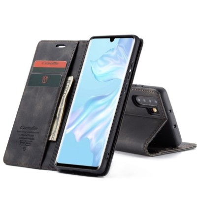 Huawei P30 Pro CaseMe Retro solīds atvēramais ādas melns maciņš - maks | Vacins.lv
