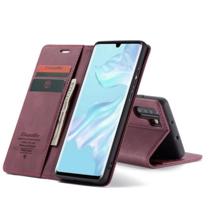 Huawei P30 Pro CaseMe Retro solidus atverčiamas bordo odinis dėklas - knygutė | Priedai.lt