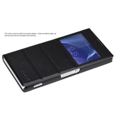 Rock Excel Sony Xperia Z2 juodas atverčiamas odinis s view dėklas / Priedai.lt
