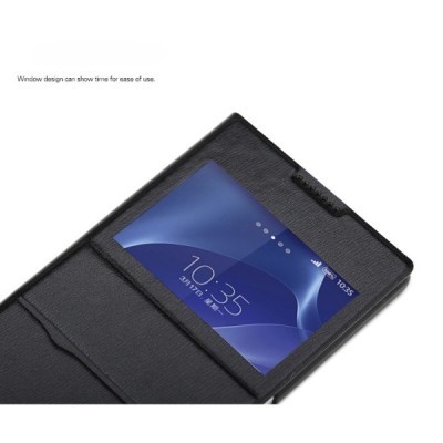 Rock Excel Sony Xperia Z2 juodas atverčiamas odinis s view dėklas / Priedai.lt