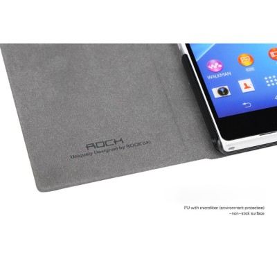 Rock Excel Sony Xperia Z2 juodas atverčiamas odinis s view dėklas / Priedai.lt