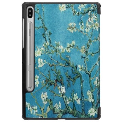 Samsung Galaxy Tab S6 10.5 (T865, T860) „Sakura“ atverčiamas spalvotas, baltas odinis dėklas - knygutė | Priedai.lt