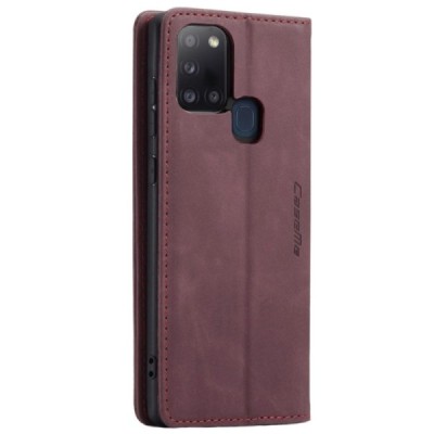 Samsung Galaxy A21s (A217) CaseMe Retro solīds atvēramais ādas bordo maciņš - maks | Vacins.lv