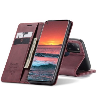 Samsung Galaxy A21s (A217) CaseMe Retro solīds atvēramais ādas bordo maciņš - maks | Vacins.lv