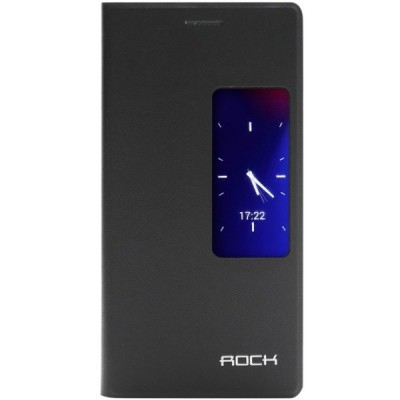 Rock Feather Huawei Ascend P7 juodas atverčiamas odinis s view dėklas / Priedai.lt