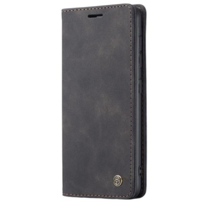 Samsung Galaxy A21s (A217) CaseMe Retro solīds atvēramais ādas melns maciņš - maks | Vacins.lv