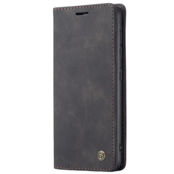 „CaseMe“ Retro solīds atvēramais ādas maciņš - melns (Galaxy A21s)