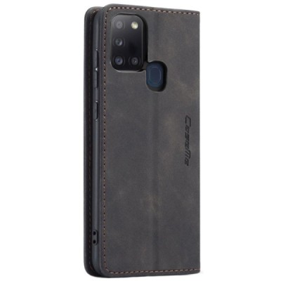 Samsung Galaxy A21s (A217) CaseMe Retro solīds atvēramais ādas melns maciņš - maks | Vacins.lv