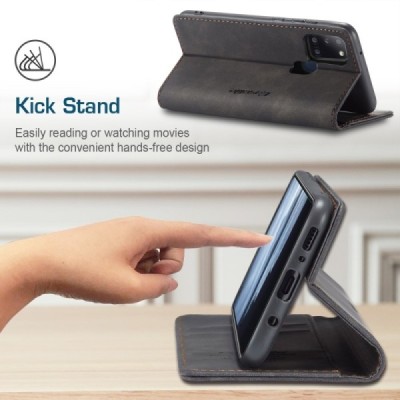 Samsung Galaxy A21s (A217) CaseMe Retro solīds atvēramais ādas melns maciņš - maks | Vacins.lv