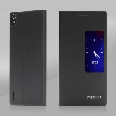 Rock Feather Huawei Ascend P7 atvēramais melns s view maciņš / Vacins.lv