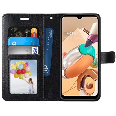 LG K51s (LM-K510) atvēramais ādas melns maciņš, grāmata (maks) | Vacins.lv