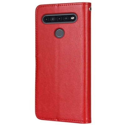 LG K51s (LM-K510) atvēramais ādas sarkans maciņš, grāmata (maks) | Vacins.lv