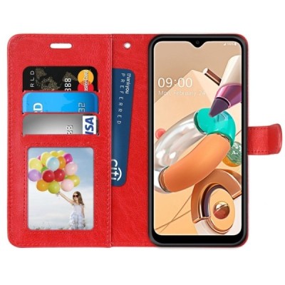 LG K51s (LM-K510) atvēramais ādas sarkans maciņš, grāmata (maks) | Vacins.lv