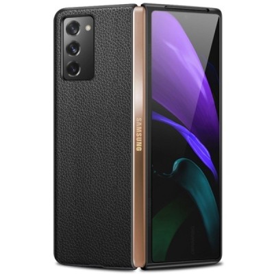 Samsung Galaxy Z Fold2 5G (F916B) Deluxe Leather melns ādas plastika apvalks | Vacins.lv