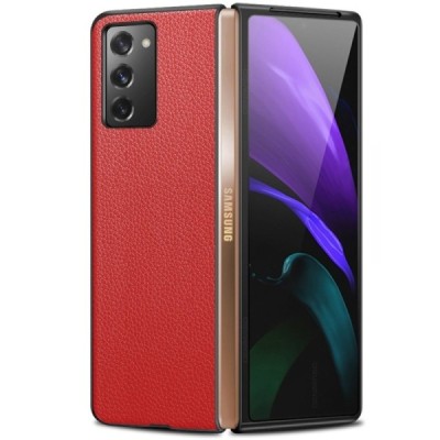 Samsung Galaxy Z Fold2 5G (F916B) Deluxe Leather sarkans ādas plastika apvalks | Vacins.lv