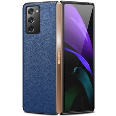 Samsung Galaxy Z Fold2 5G (F916B) Deluxe Leather zils ādas plastika apvalks | Vacins.lv