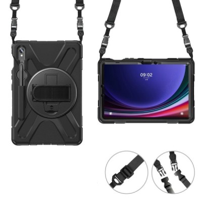 Samsung Galaxy Tab S7 11" / S8 11" / S9 11" / S9 FE 5G / S10 FE / S10 Lite pastiprinātas aizsardzības melns apvalks | Vacins.lv