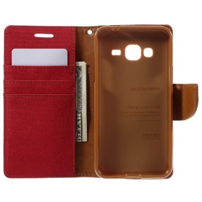 Samsung Galaxy J3 2016 (J310, J320) „Mercury“ atvērams sarkans ādas maciņš - maks | Vacins.lv