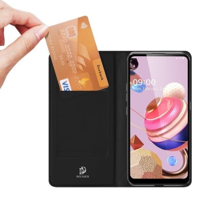 LG K51s (LM-K510) „Dux Ducis“ Skin sērijas melns ādas atvērams maciņš | Vacins.lv