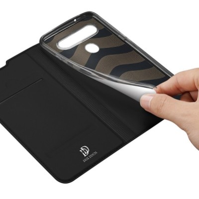 LG K51s (LM-K510) „Dux Ducis“ Skin sērijas melns ādas atvērams maciņš | Vacins.lv