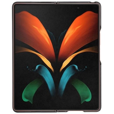 Samsung Galaxy Z Fold2 5G (F916B) Foldable Leather juodas odinis dėklas - nugarėlė | Priedai.lt