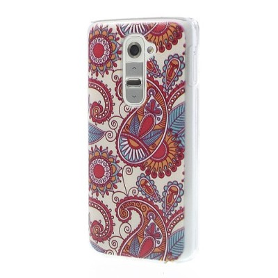 Flora raštuotas raudonas plastikinis LG G2 D802 dėklas / Priedai.lt