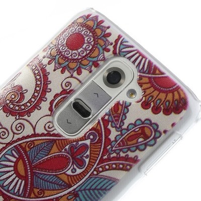 Flora raštuotas raudonas plastikinis LG G2 D802 dėklas / Priedai.lt