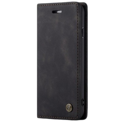 Apple iPhone 7 Plus (iPhone 8 Plus) CaseMe Retro solidus atverčiamas juodas odinis dėklas - knygutė | Priedai.lt