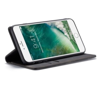 Apple iPhone 7 Plus (iPhone 8 Plus) CaseMe Retro solidus atverčiamas juodas odinis dėklas - knygutė | Priedai.lt