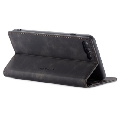 Apple iPhone 7 Plus (iPhone 8 Plus) CaseMe Retro solidus atverčiamas juodas odinis dėklas - knygutė | Priedai.lt