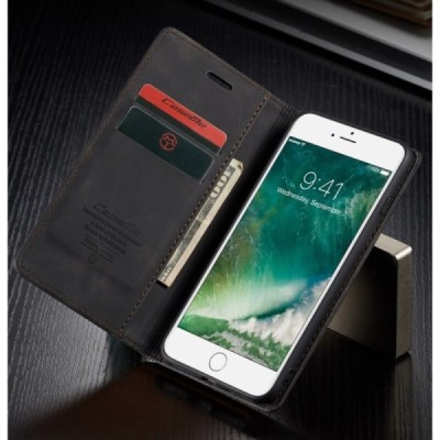 Apple iPhone 7 Plus (iPhone 8 Plus) CaseMe Retro solidus atverčiamas juodas odinis dėklas - knygutė | Priedai.lt