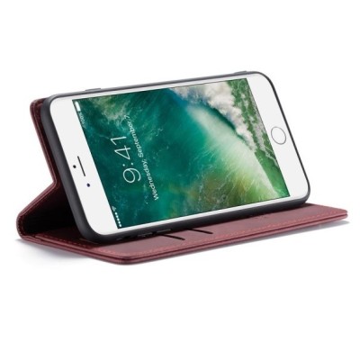 Apple iPhone 7 Plus (iPhone 8 Plus) CaseMe Retro solidus atverčiamas bordo odinis dėklas - knygutė | Priedai.lt