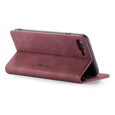 Apple iPhone 7 Plus (iPhone 8 Plus) CaseMe Retro solidus atverčiamas bordo odinis dėklas - knygutė | Priedai.lt